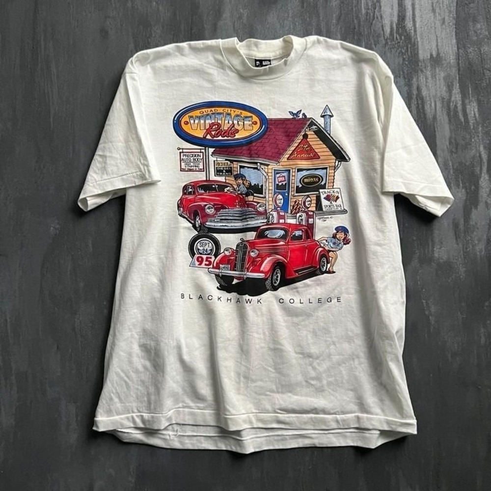 Vintage Hod Rod Shirt Mens XXL White 1990s Blackhawk College Quad City
